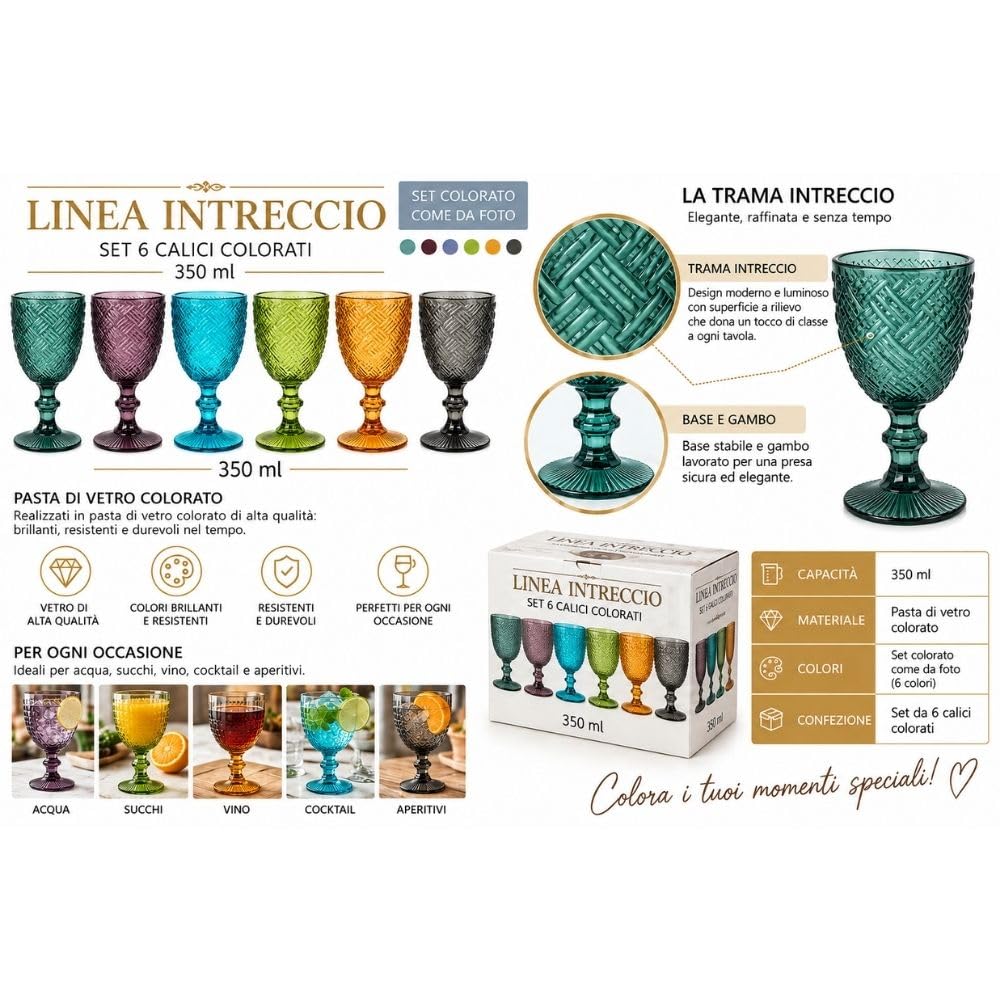 Cecaro Group Linea Intreccio Set 6 Calici Colorati 350 ml vetro