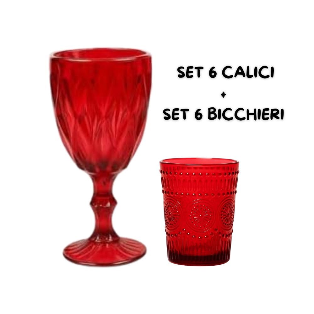 Cecaro Natalizi set bicchieri vetro rosso 12 pezzi 320+280 ml