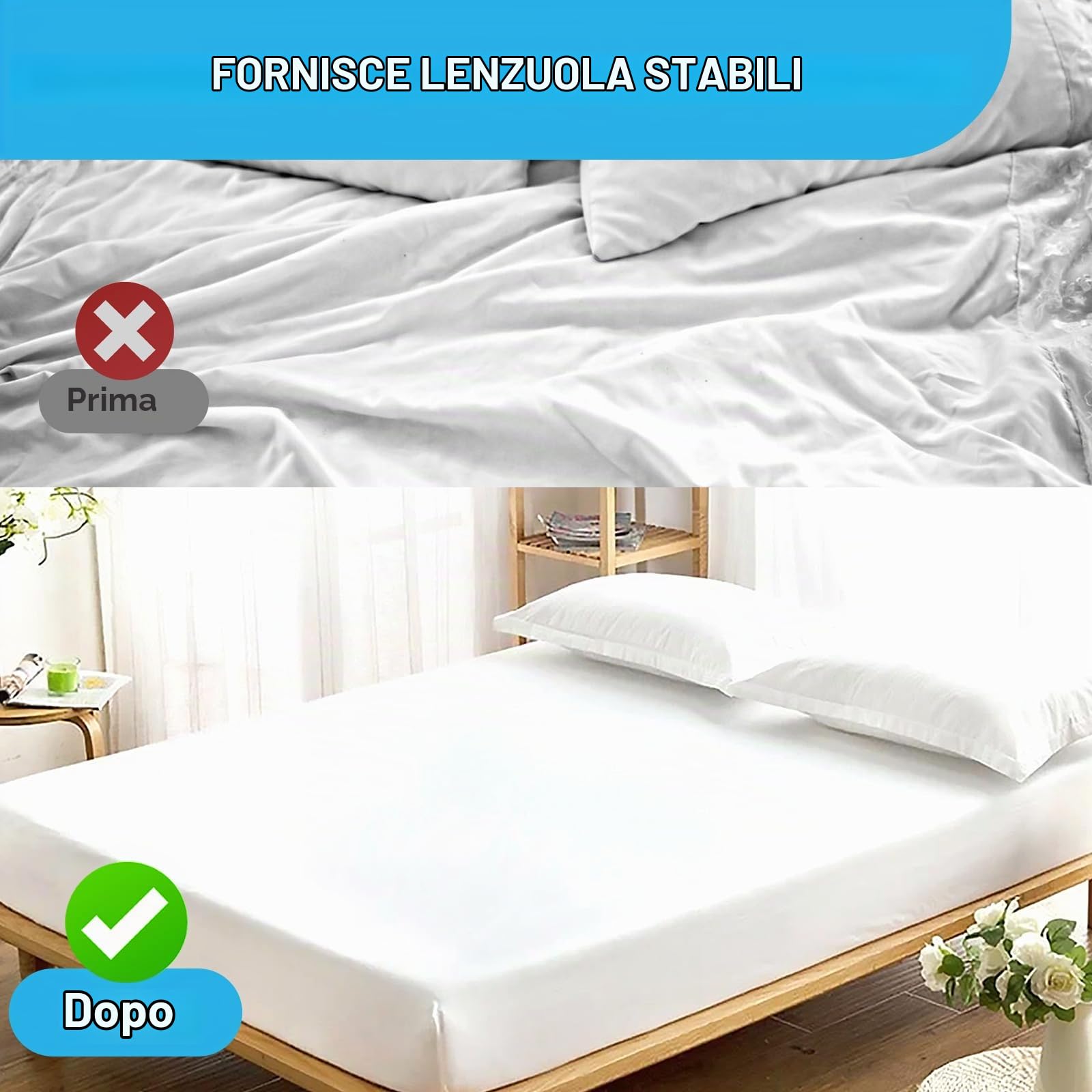 Quelcc elastici ferma lenzuola bianchi 2 pezzi triangolari