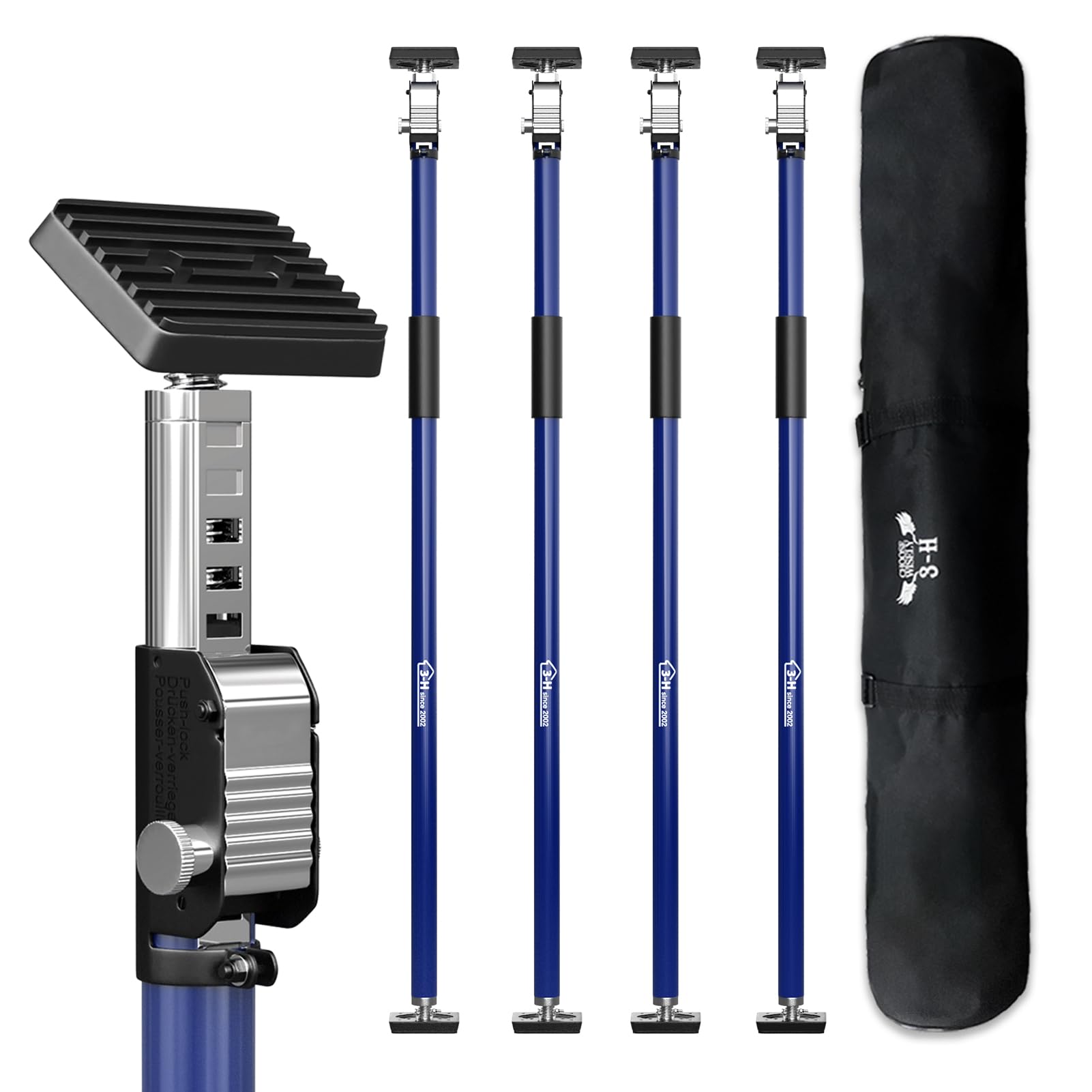 3-H Puntelli Telescopici 110-195 cm Set 4 Pezzi Blu Scuro