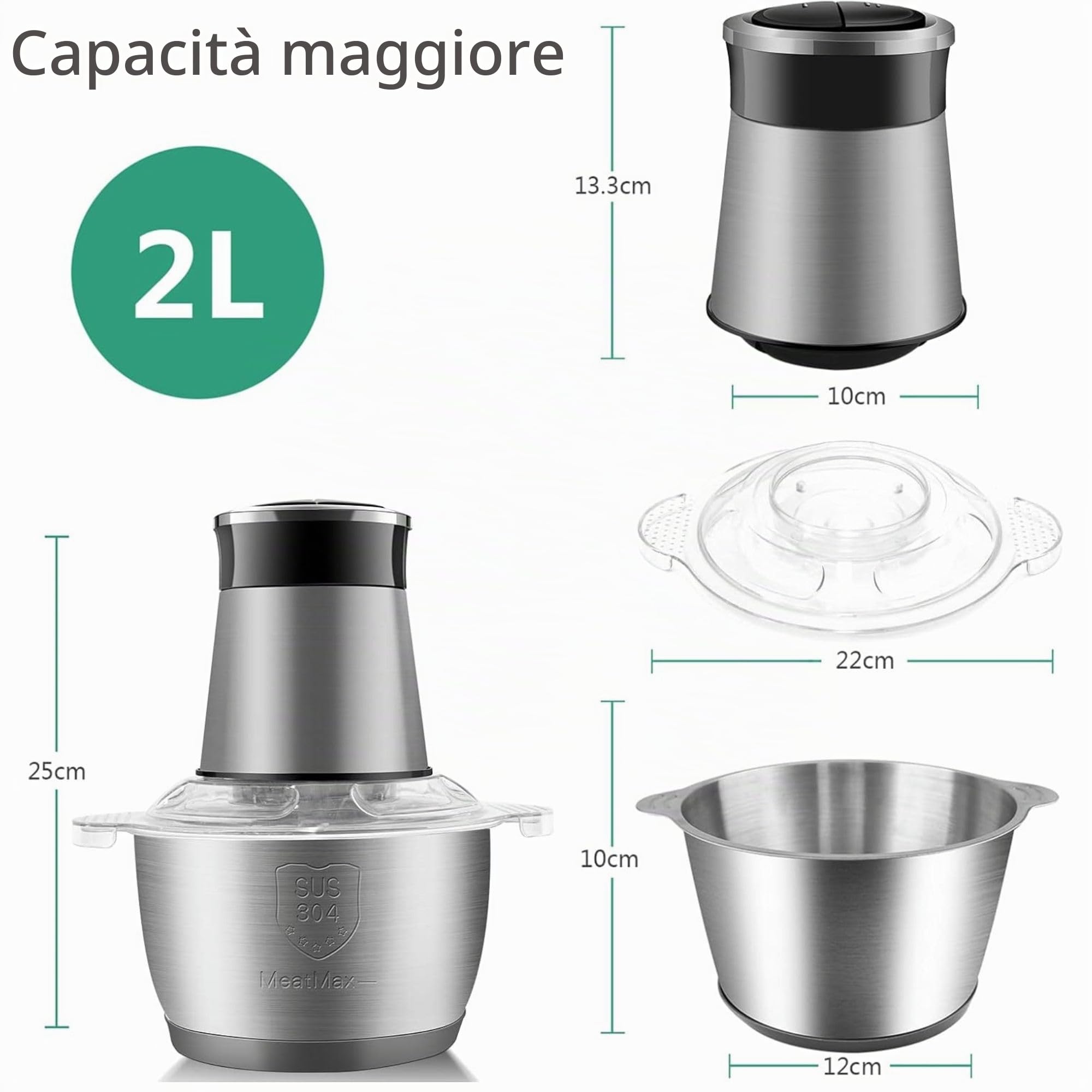Cecaro Group tritatutto elettrico inox 250W 2 litri