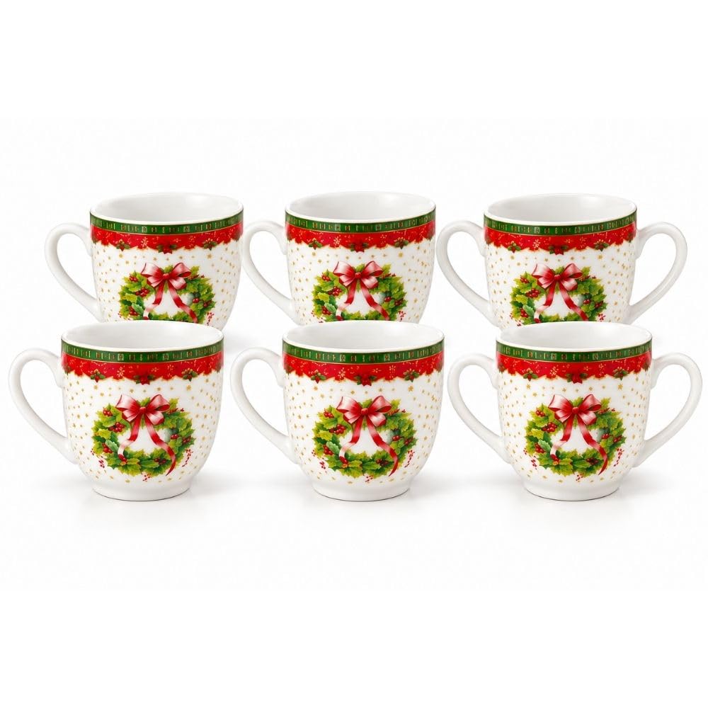 Cecaro Group Set 6 Tazzine Renna Babbo Natale 90 ml Porcellana