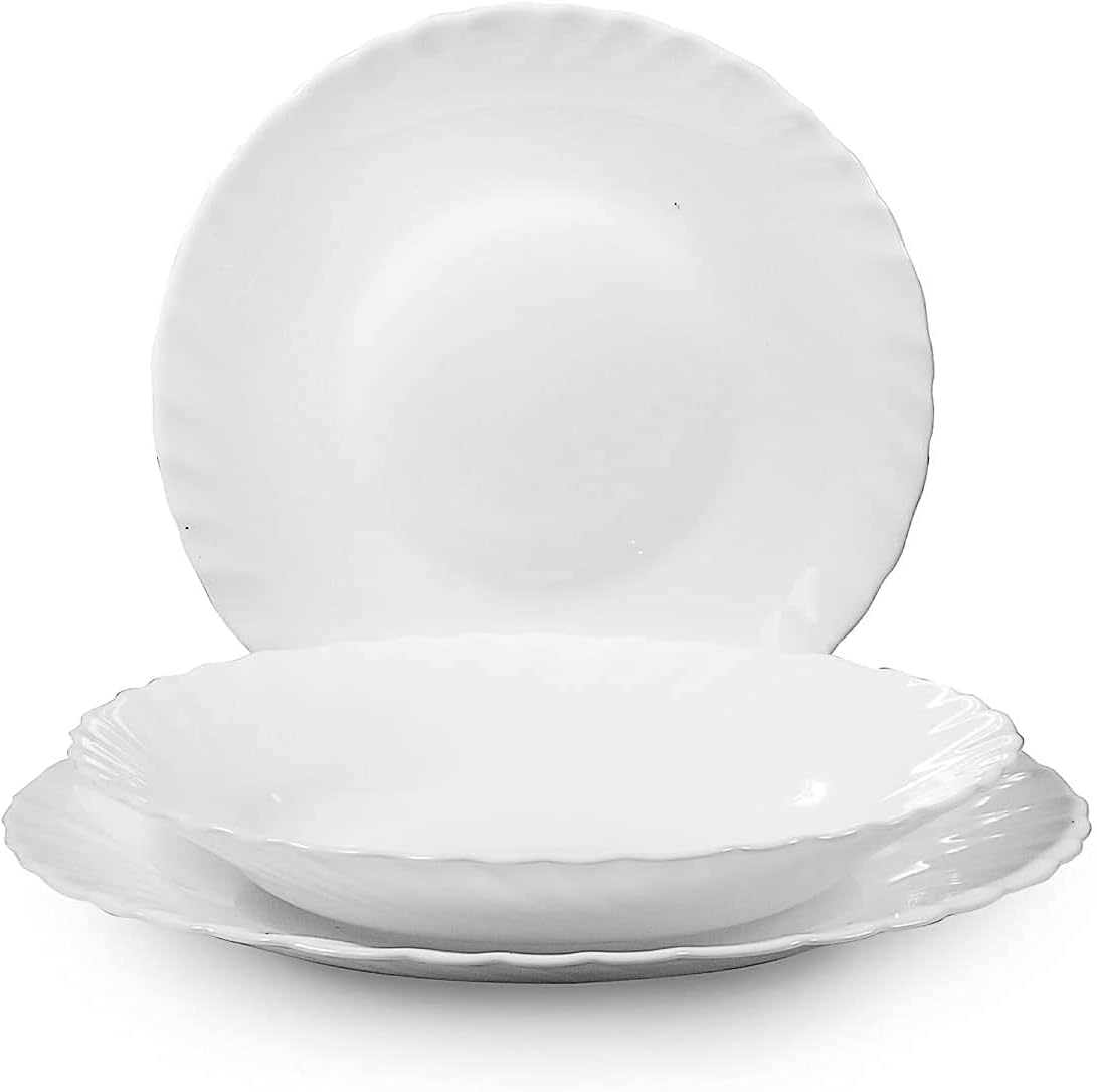Cecaro Group Servizio Piatti Bianco 18 Pezzi Vetro Opale 25 cm