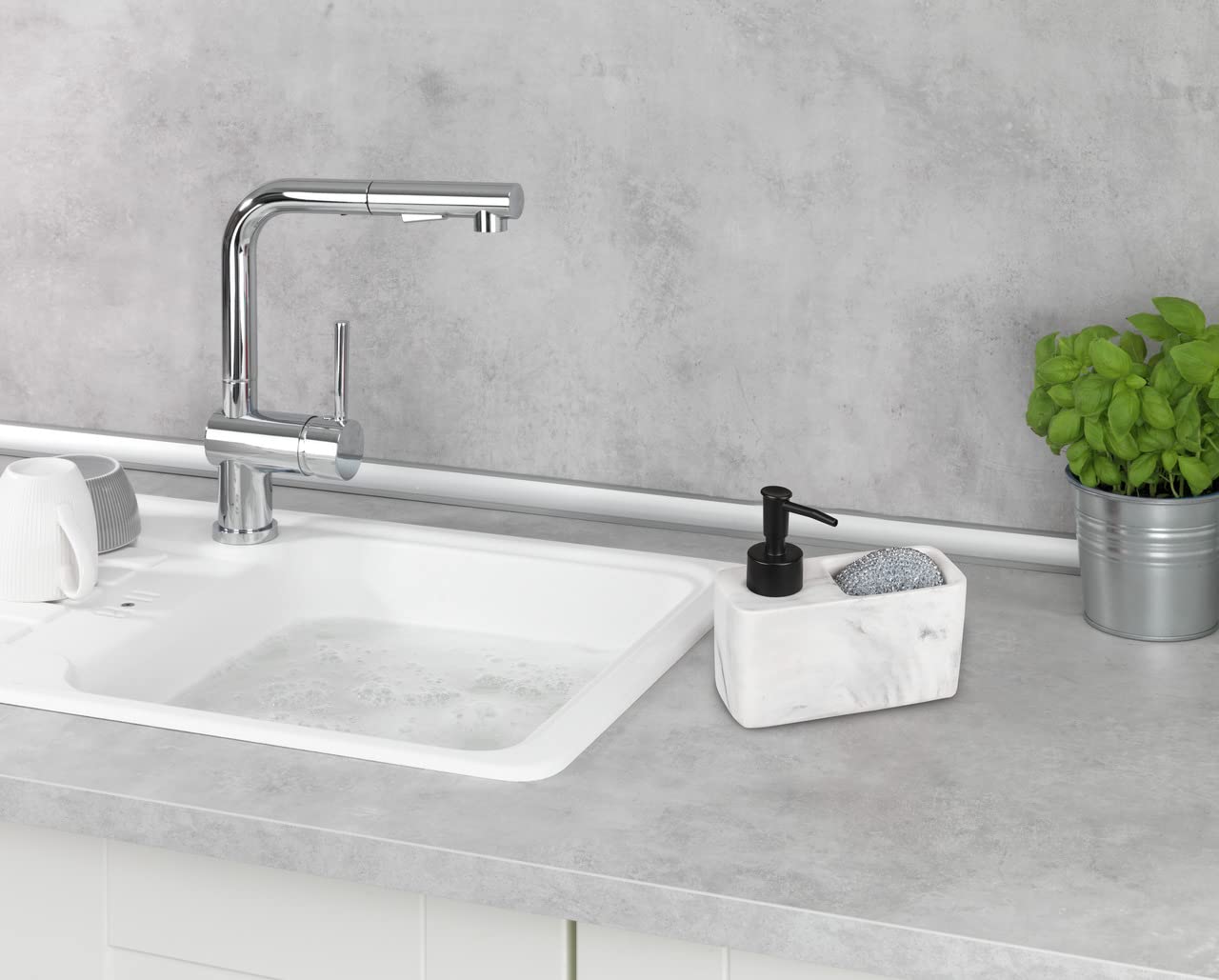 Wenko Resa dosatore cucina marmo bianco 150 ml con spugna
