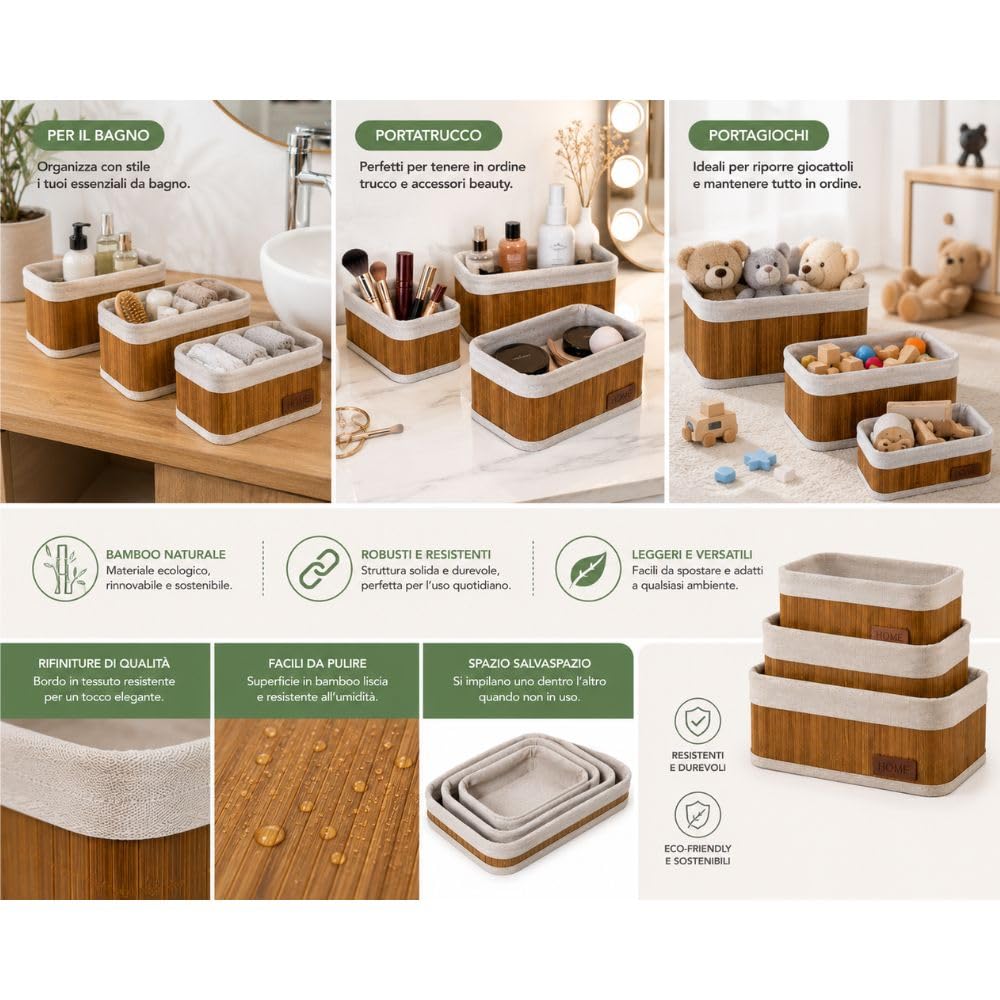 Cecaro Group Set 3 Cestini Bamboo Impilabili