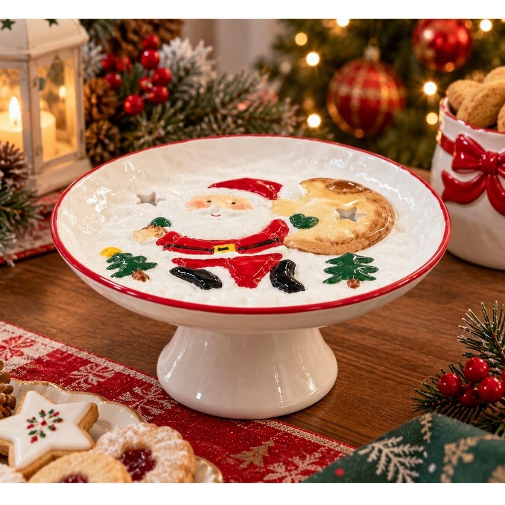 Cecaro Group Alzatina Natalizia Ceramica Babbo Natale 17 cm
