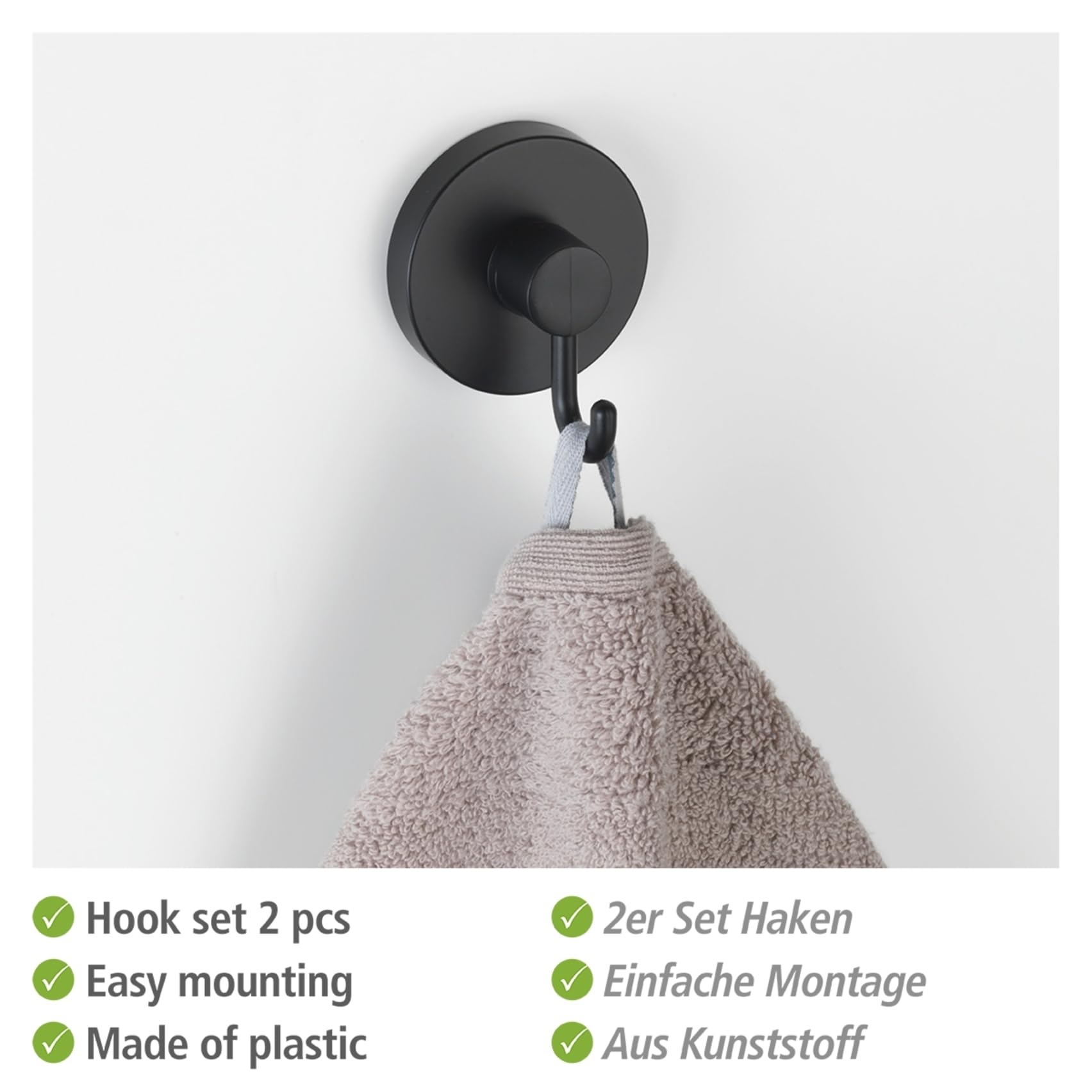 Wenko Vacuum-Loc Ganci Neri a Ventosa Set 2 Pezzi