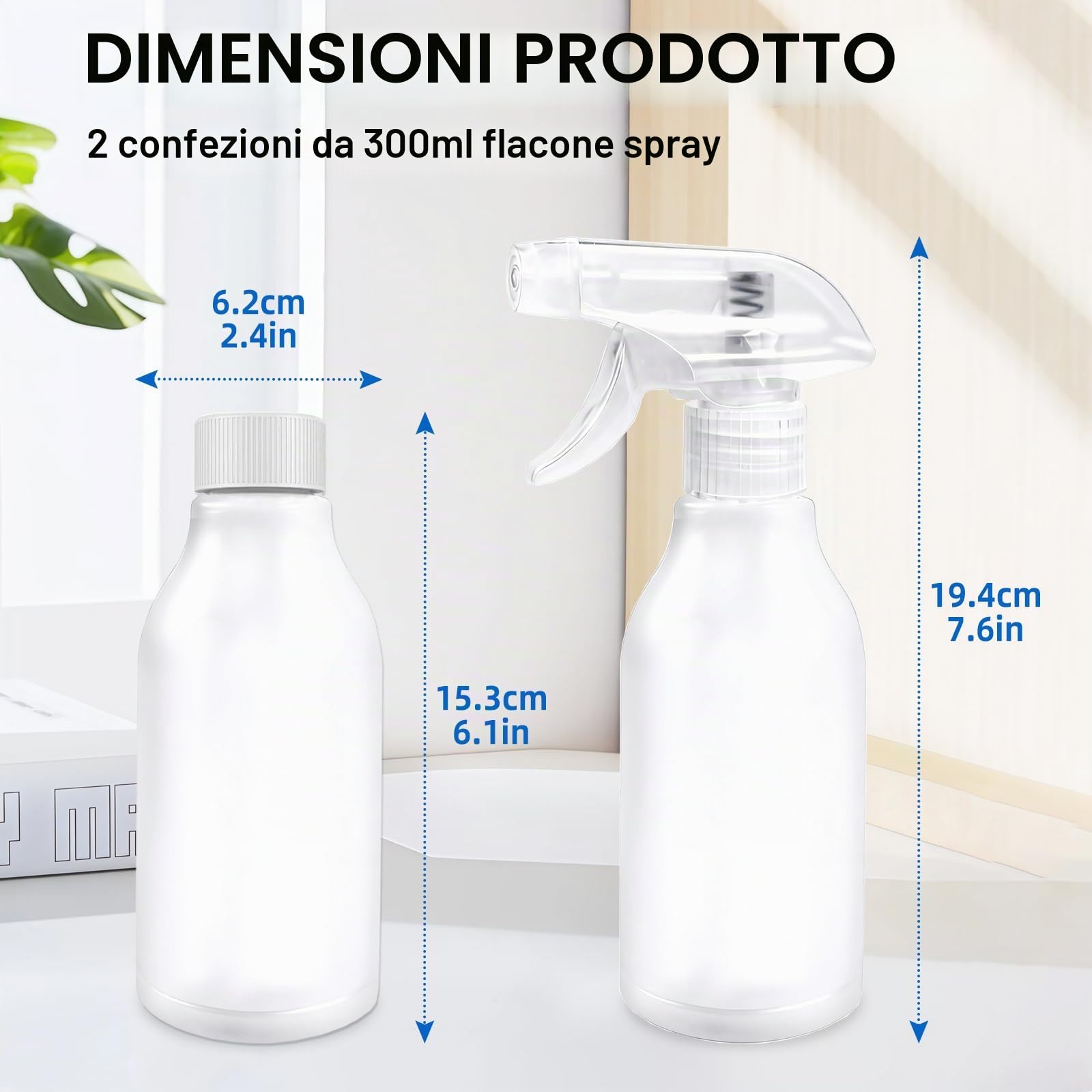 Quelcc Spruzzino Nebulizzatore 300 ml 2 pezzi ugello regolabile