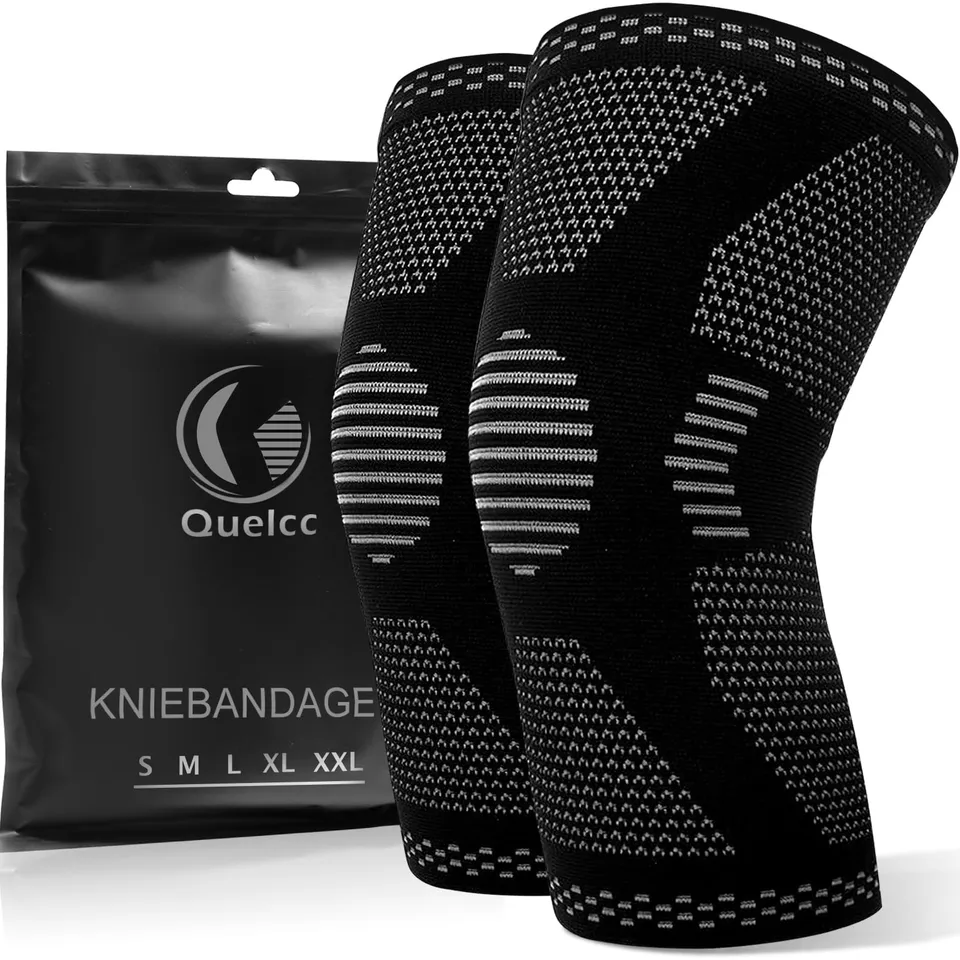 Quelcc Ginocchiera Compressione L Nero 2 Pezzi Sport
