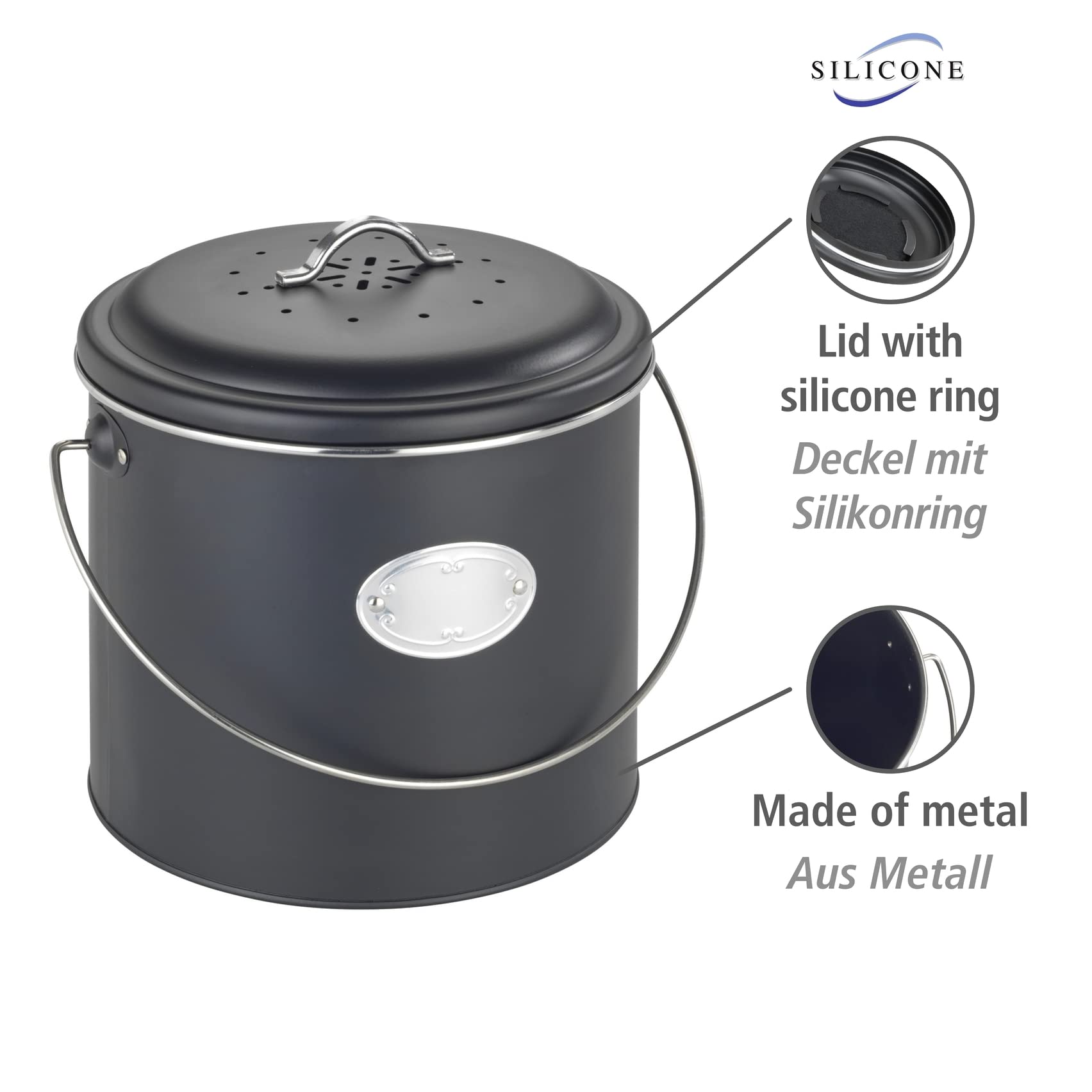 Wenko Nero secchio compost 6 L antiodore nero