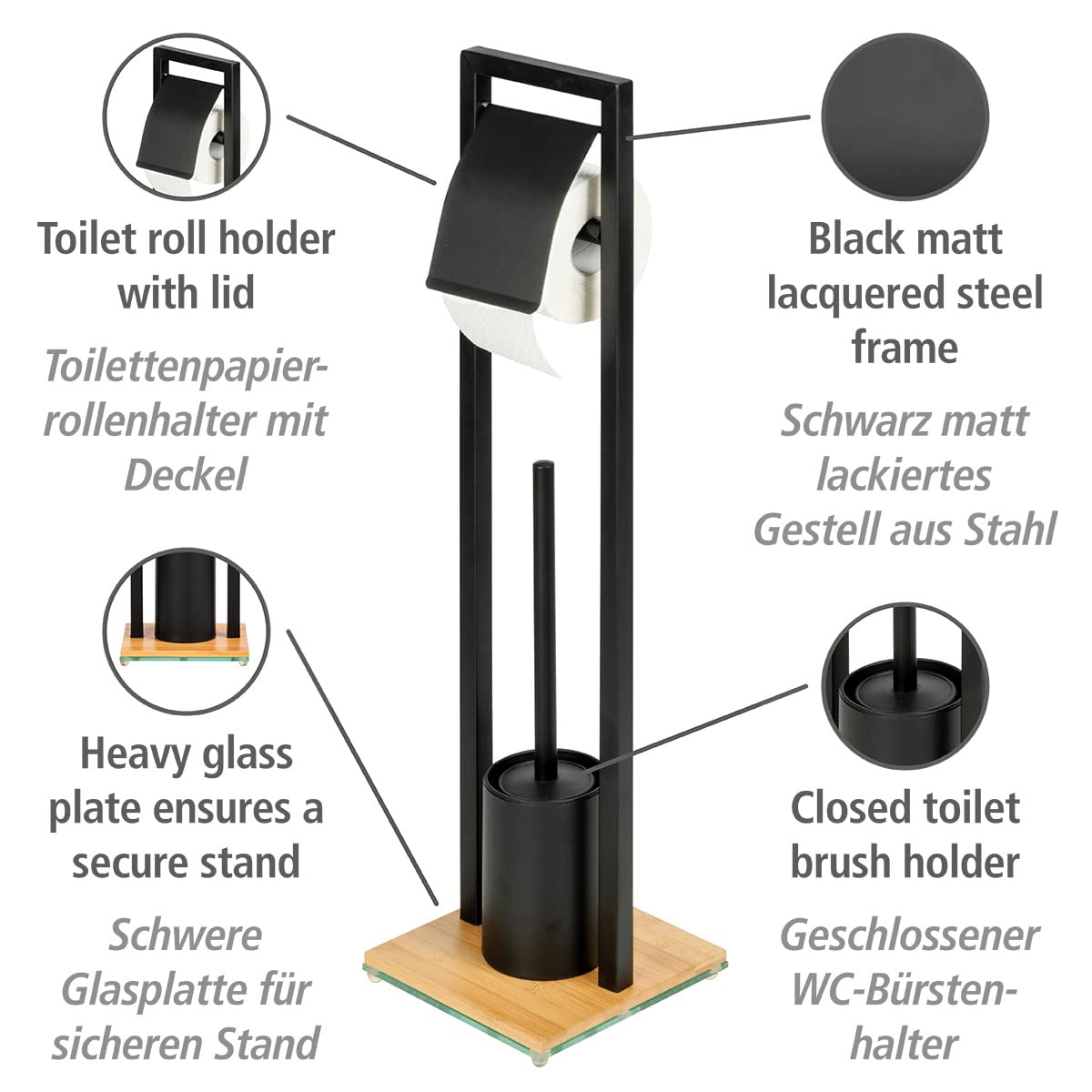 Wenko Bambusa mobiletto bagno in bambù con struttura nera
