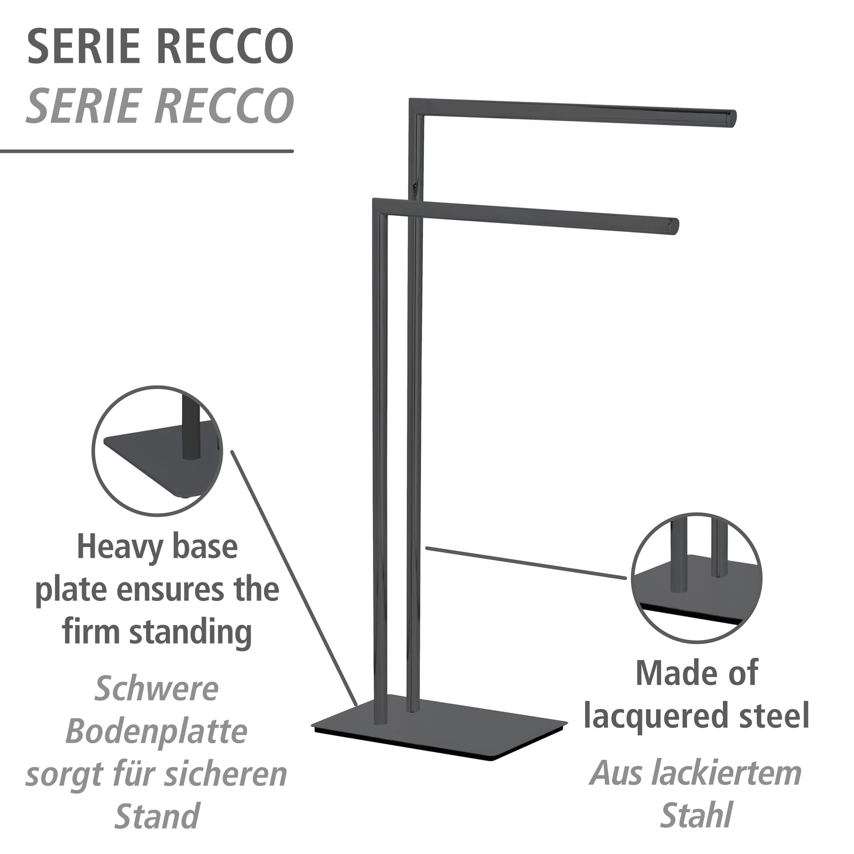 Wenko Recco Portasciugamani Nero 48x80,5x20 cm