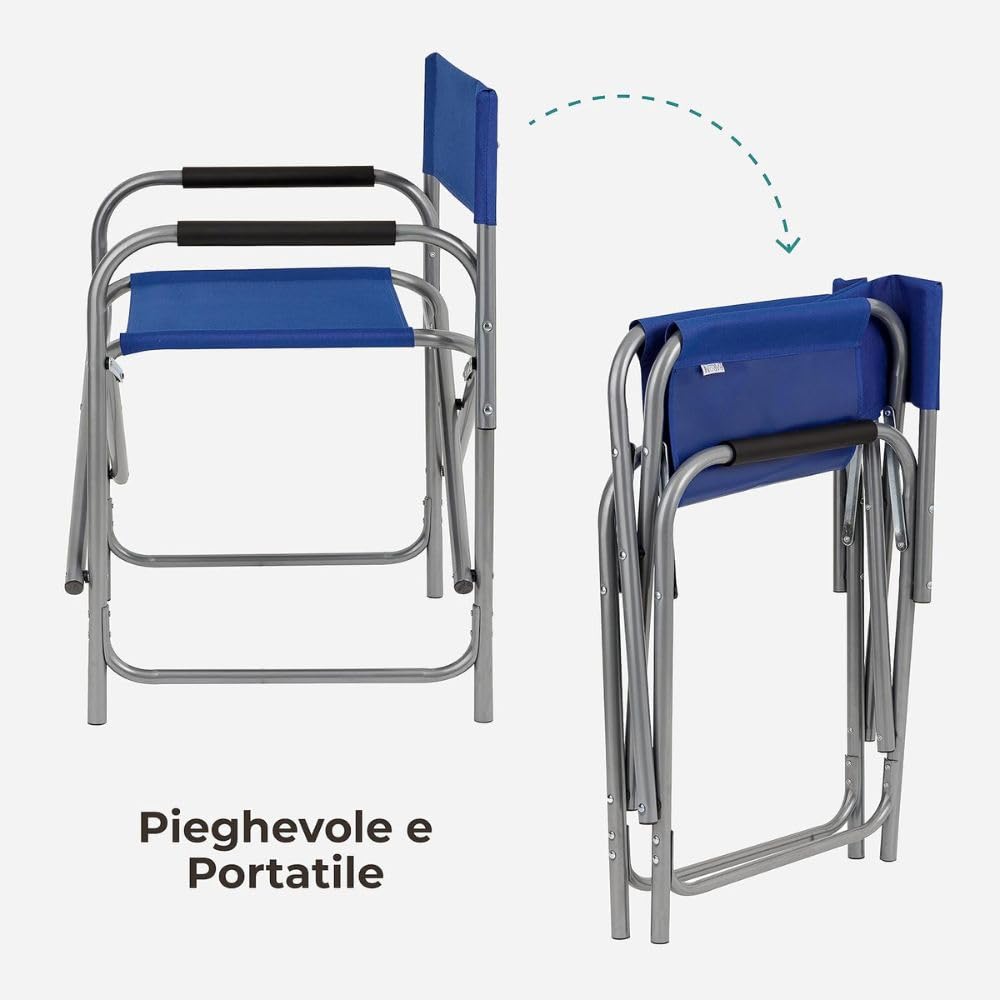 Cecaro Sedia da Regista Pieghevole Blu Acciaio 45x57x81 cm