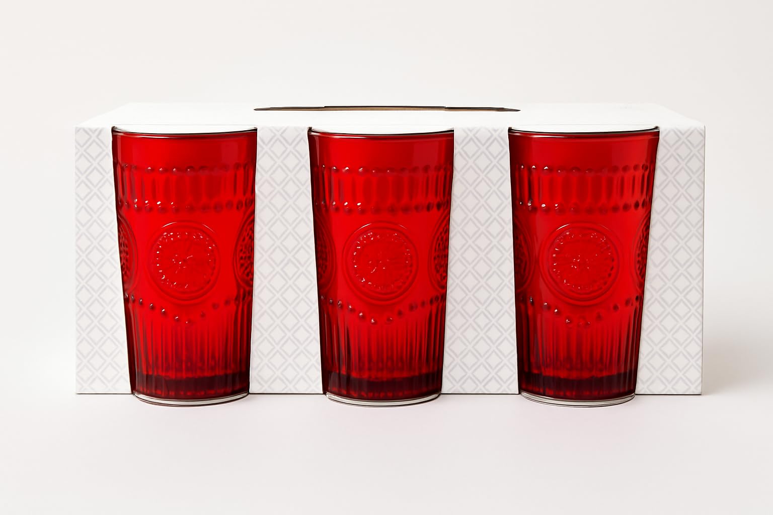 Cecaro Group Bicchieri Natale Vetro Rosso 6 Pezzi 280ml Rilievo