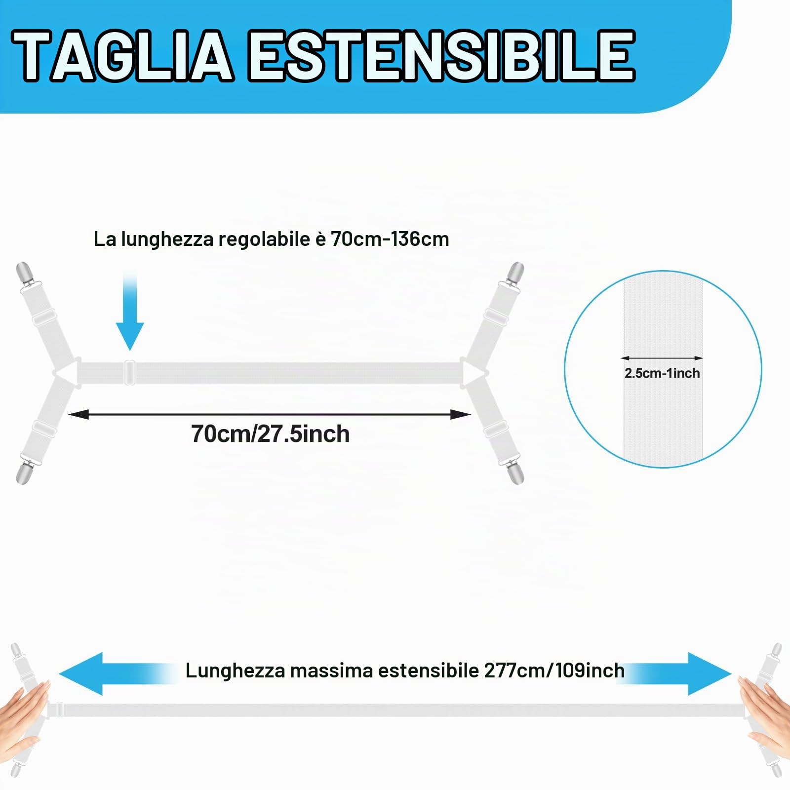 Quelcc elastici ferma lenzuola bianchi 2 pezzi triangolari