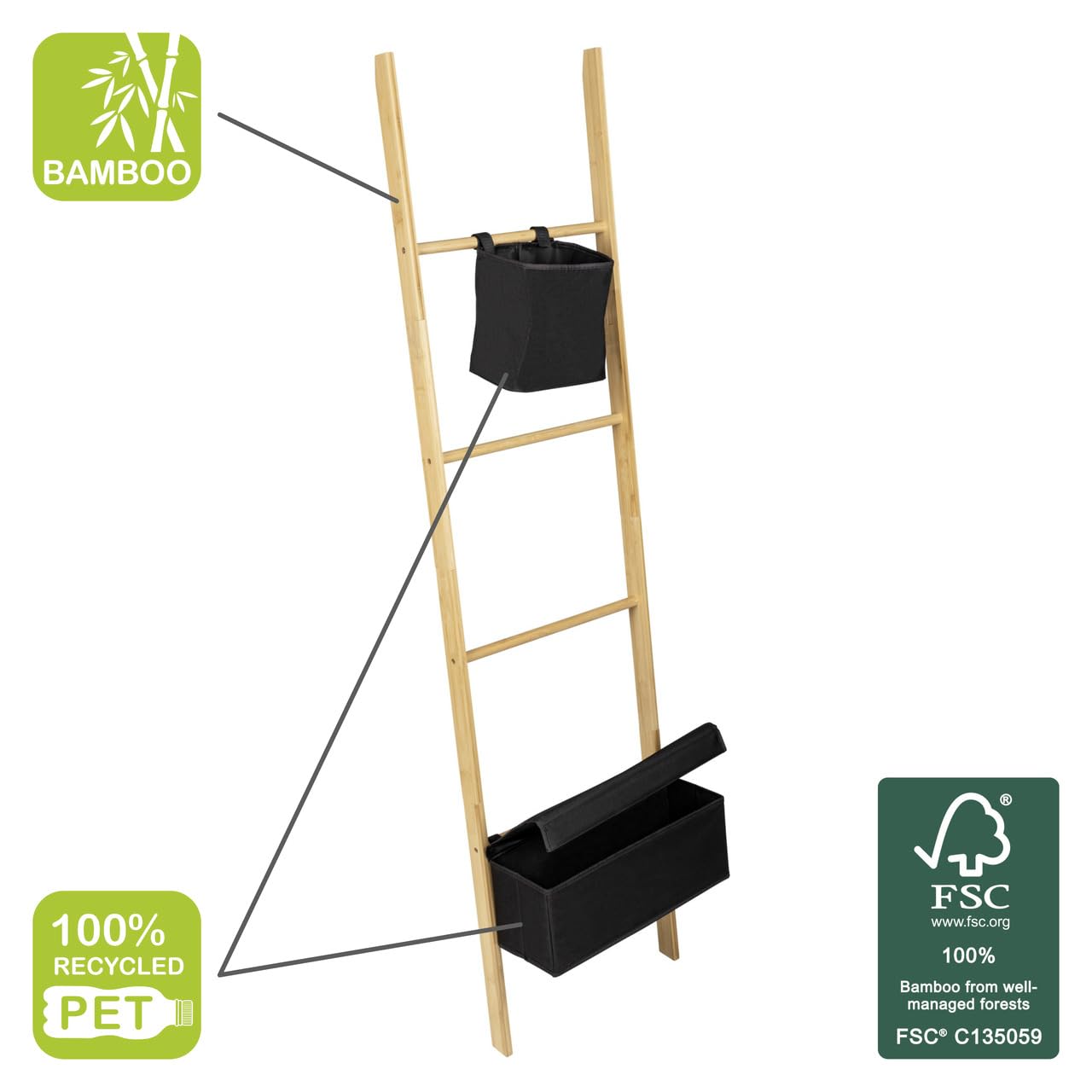 Wenko Ecori scaletta portasciugamani bambu 170 cm 2 cestini