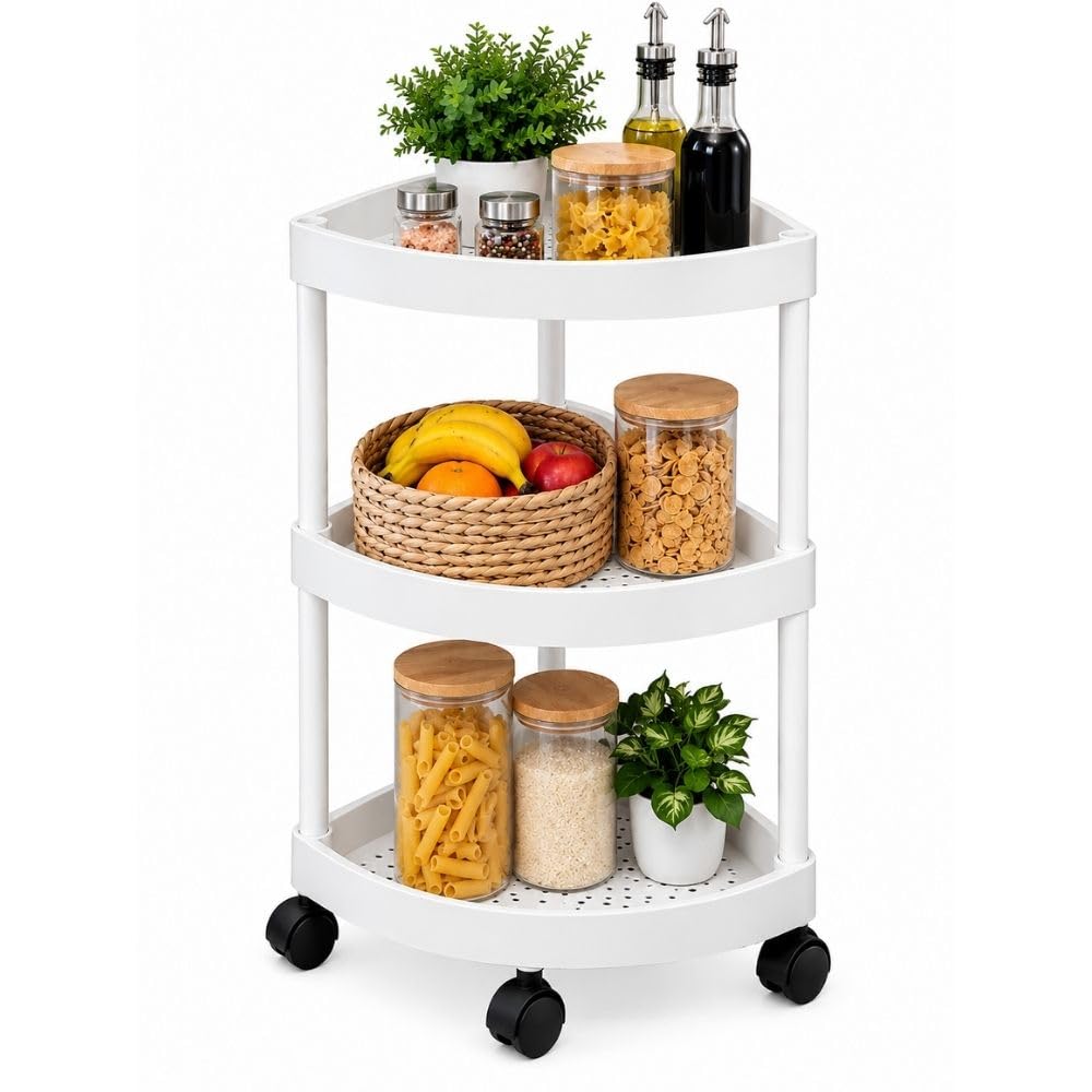 Cecaro Group carrello angoliera bianco 3 ripiani con ruote