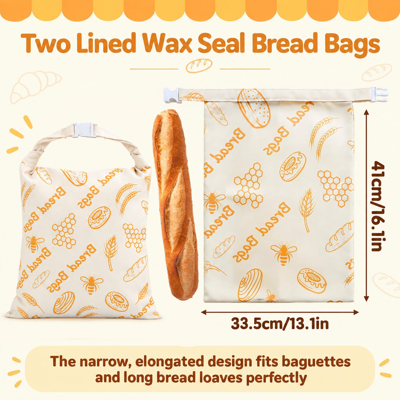 Quelcc Sacchetti Pane Cera d'Api 43x33 cm 2 Pezzi