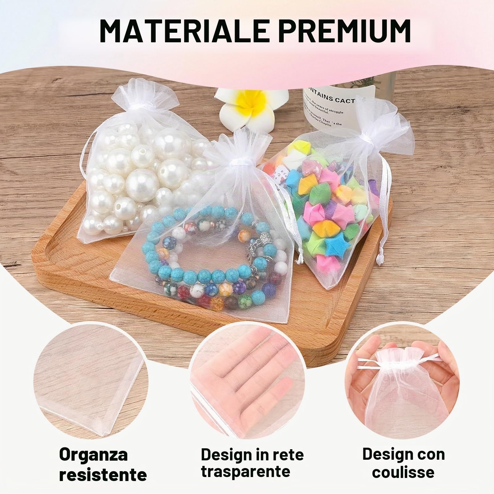 Quelcc sacchetti organza bianchi 7x9 cm 100 pz