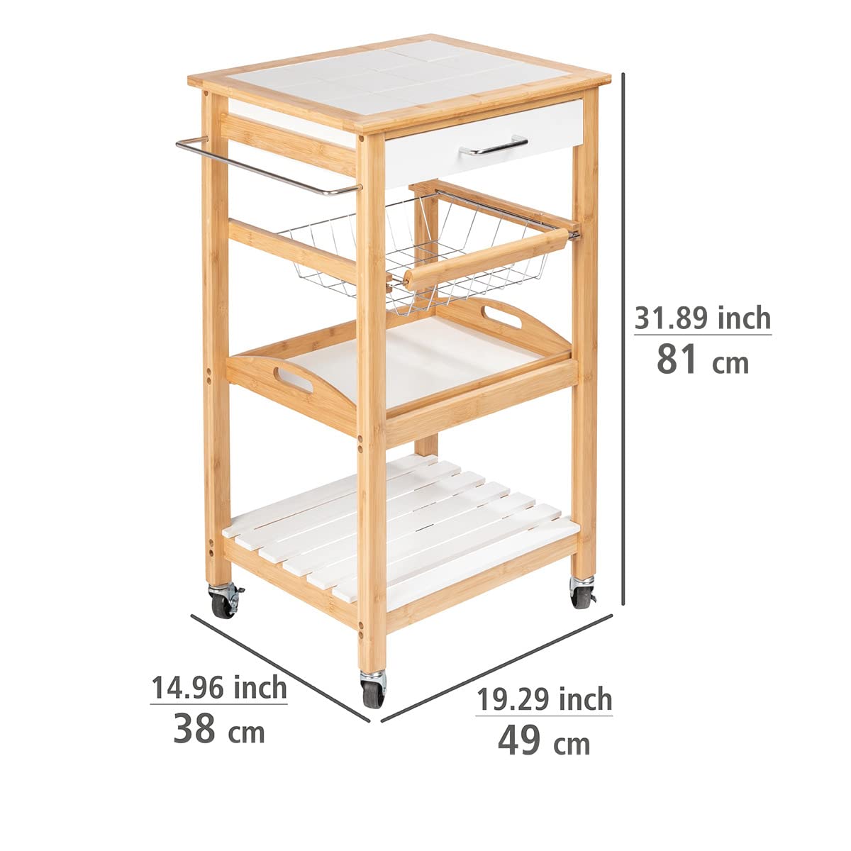 Wenko Finja Carrello Bambù Bianco Multiuso da Cucina e Bagno