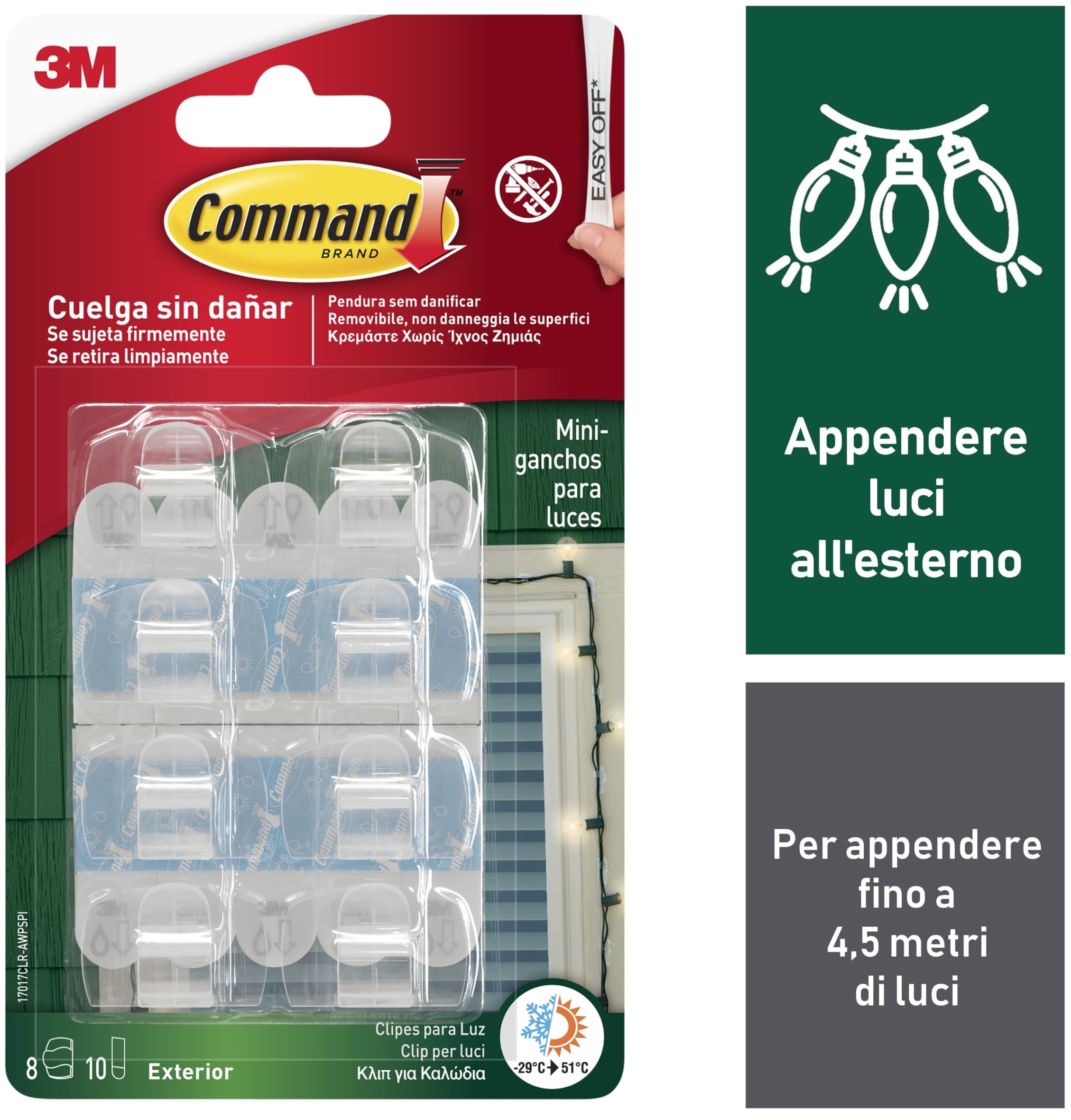 Command clip esterno ganci adesivi trasparenti 8 pezzi