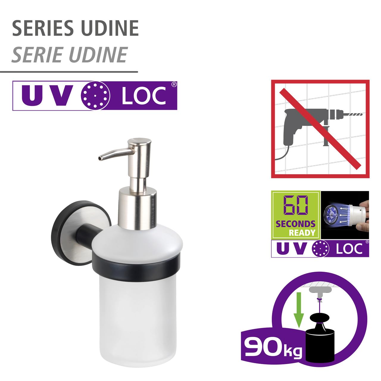 Wenko Udine 25010100 dispenser sapone parete nero 200 ml