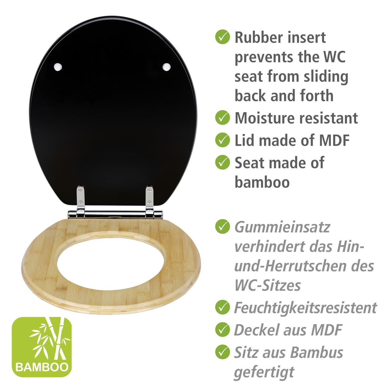 Wenko Bambusa Black copriwater chiusura rallentata 37x44