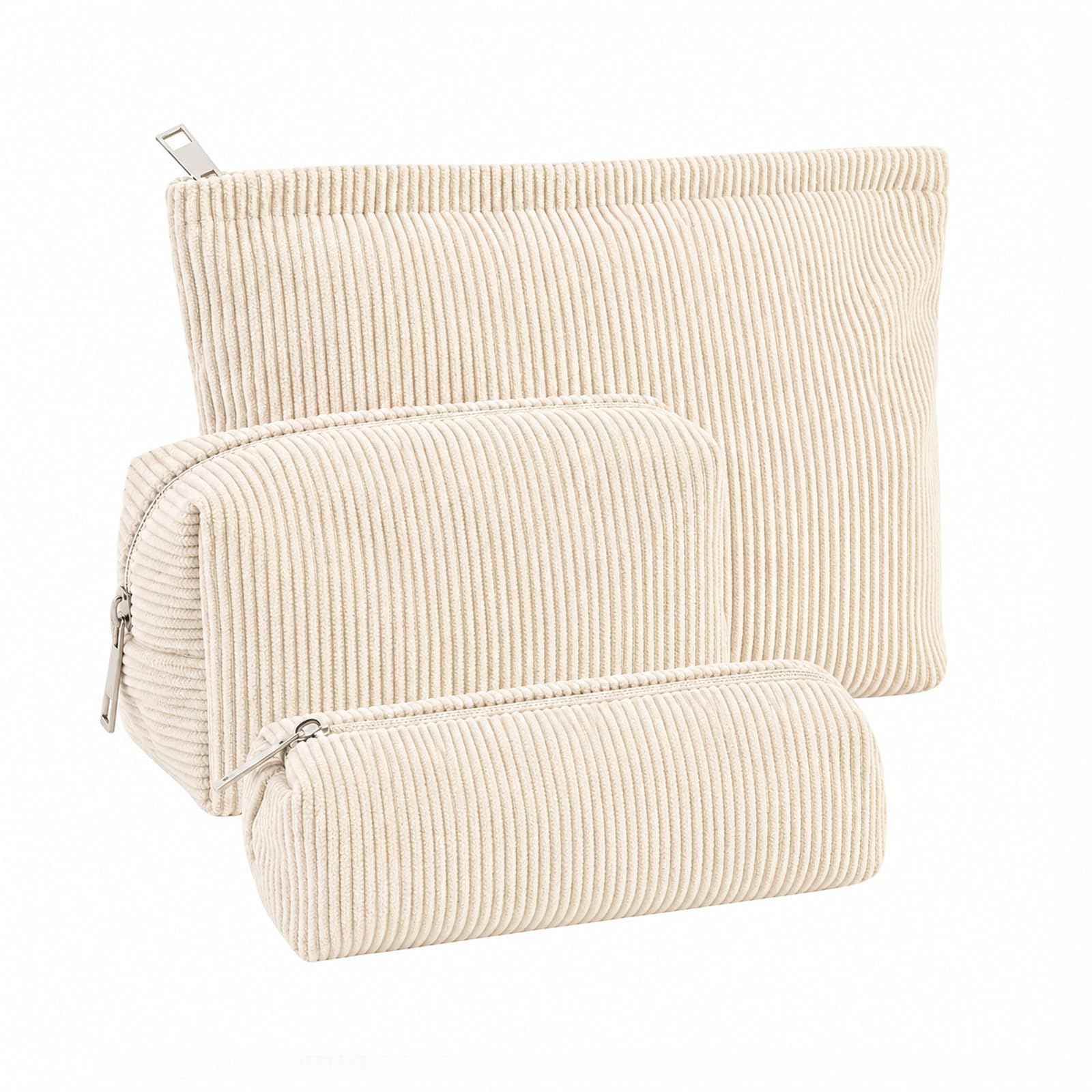 Quelcc Beauty Case Donna 3 Pezzi Beige con Cerniera