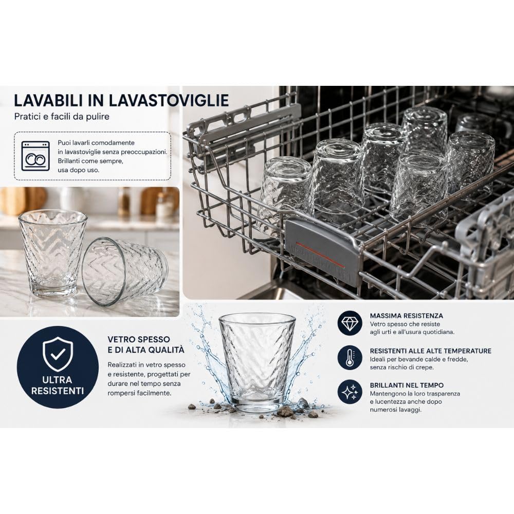 Cecaro Group Set 6 Bicchieri Vetro 282 ml Trama Onda